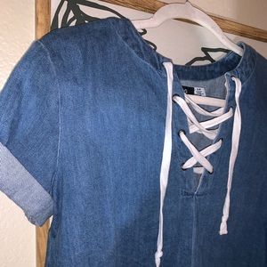 Denim lace up top